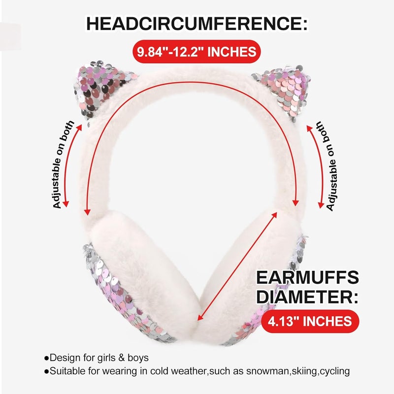 EDCYF Ear Muffs Gloves Set for Kids Girls Winter Ear Muffs Adjustable Sequins Warm Earmuffs Furry Outdoor - Image 3